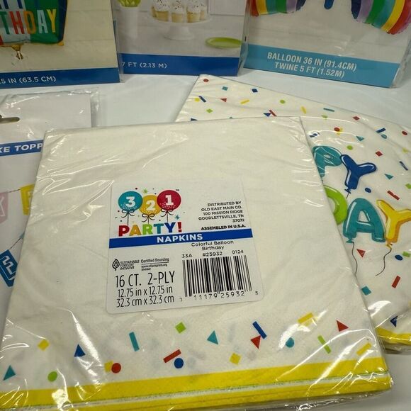 D35. Party Decorations- 6 piece birthday primary colors balloons plates cake top - Picture 4 of 4